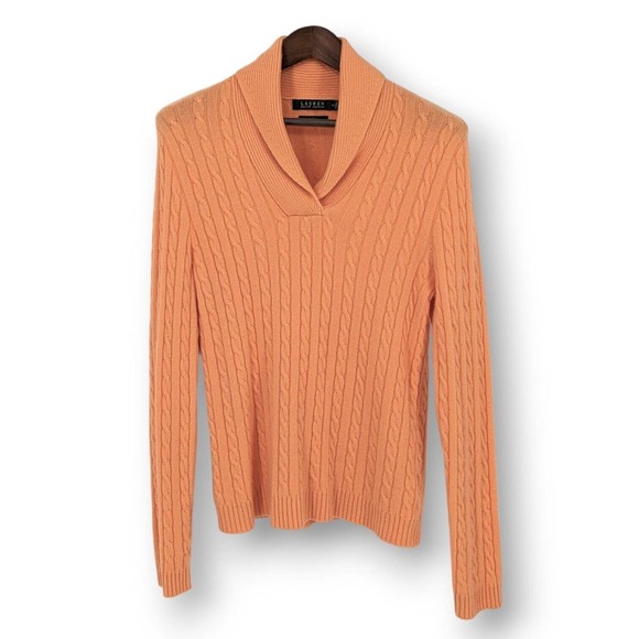 Lauren Ralph Lauren Sweaters - Ralph Lauren 100% Cashmere Shawl Collar Cable Knit Sweater Women's XL Vintage